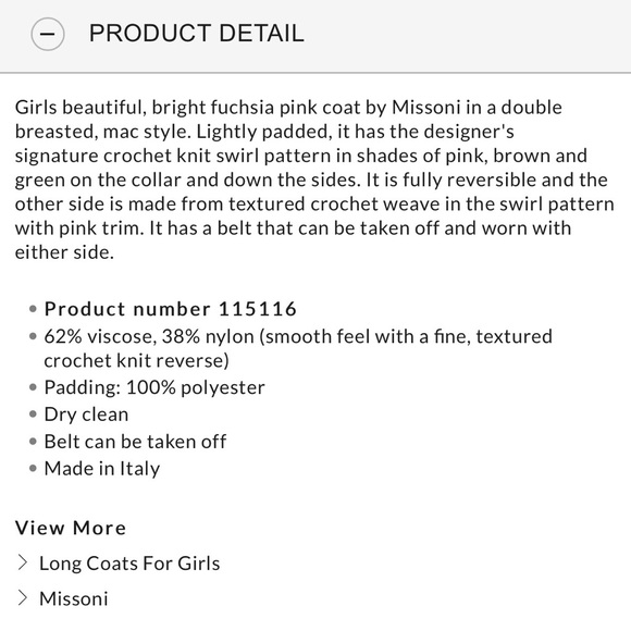 MISSONI Kids Pink and Swirl Knit Reversible Coat, Sz 8 - Picture 8 of 8